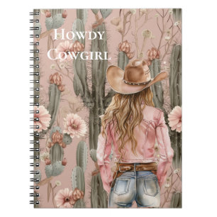Western Blonde Cowgirl Pink Cactus Floral Notebook