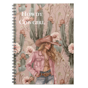 Western Blonde Cowgirl Pink Cactus Flowers Notebook