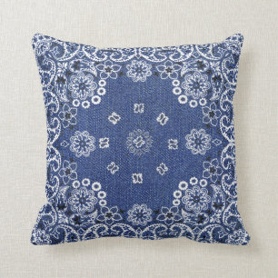 Western Blue Bandanna Throw Pillows