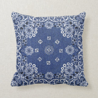 Western Blue Bandanna Throw Pillows