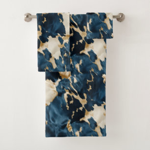Western Blue Brown Gold Cowhide Bath Towel Set