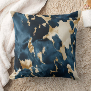 Western Blue Brown Gold Cowhide Cushion