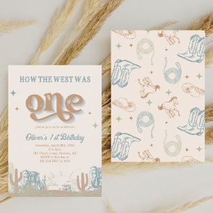 Western Blue Cowboy First Birthday  Invitation