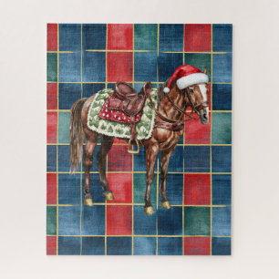 Western Blue Red Cowboy Cowgirl Horse Christmas Jigsaw Puzzle