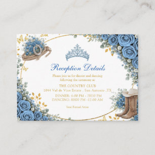 Western Blue Roses Golden Country Quinceañera Enclosure Card