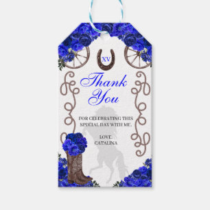 Western Blue Roses Ranchero Quinceanera Gift Tags