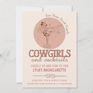 Western Blush Cowgirls and Cocktails Bachelorette Invitation
