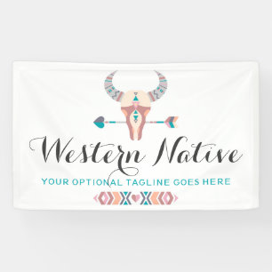 Western Bohemian Rustic Cow Skull Trendy Arrow Banner