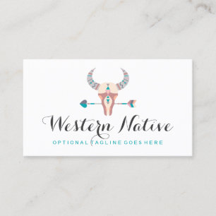 Western Bohemian Rustic Cow Skull Trendy Arrow Business Card