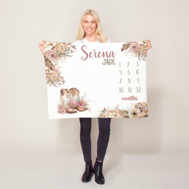 WESTERN BOHO Baby Girl Milestone Blanket, Floral  Fleece Blanket (In Situ)