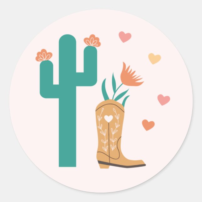 Western Boho Boot & Cactus Sticker (Front)