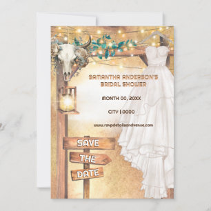 Western boho bridal dress skull floral lights invitation