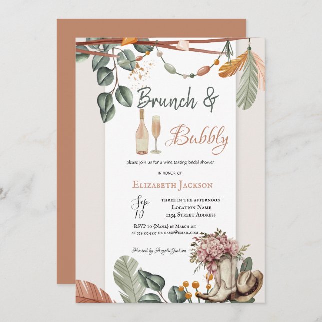 Western Boho Brunch & Bubbly Bridal Shower  Invitation (Front/Back)