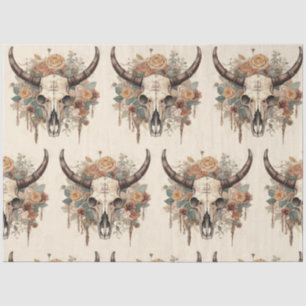 Western Boho Bull Skull Floral Decoupage Tissue Paper