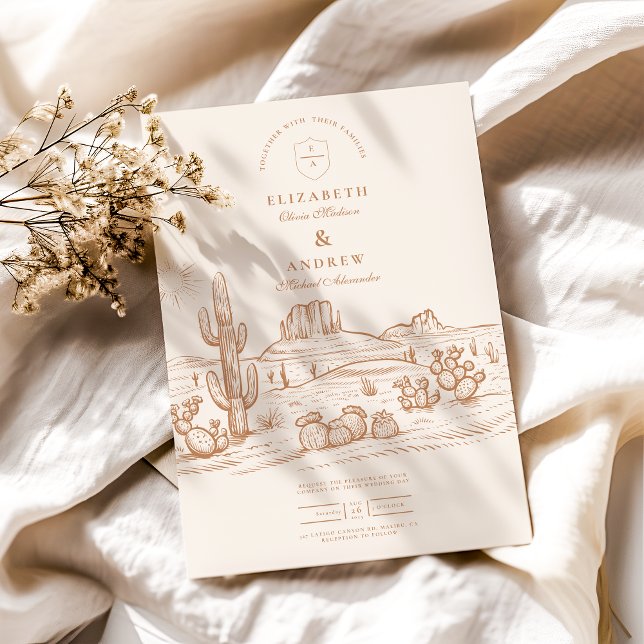 Western Boho Cactus Desert Landscape Wedding Invitation (Creator Uploaded)