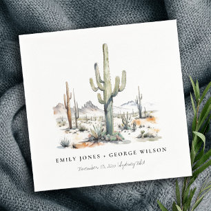 Western Boho Cactus Desert Landscape Wedding Napkin