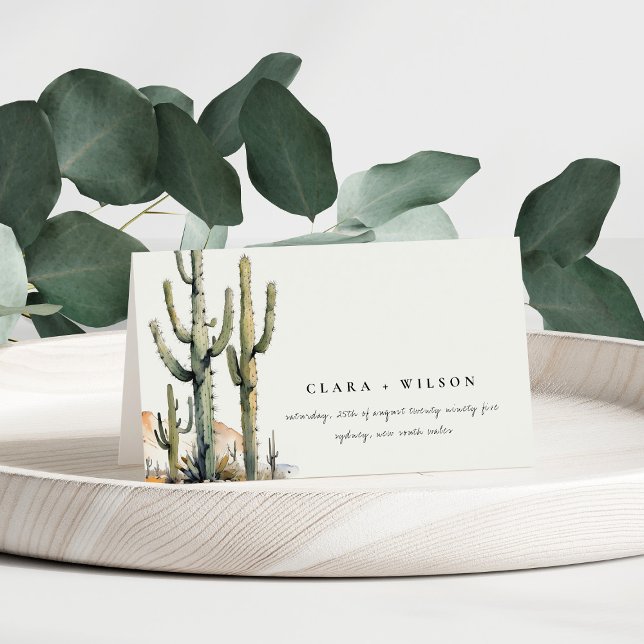 Western Boho Cactus Desert Landscape Wedding Place Card (Creator Uploaded)