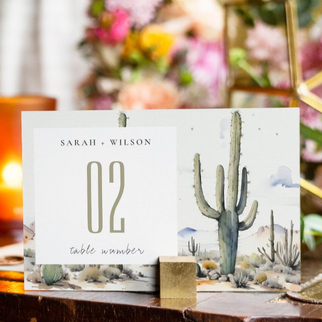 Western Boho Cactus Desert Landscape Wedding Table Number (Creator Uploaded)