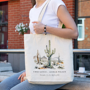Western Boho Cactus Desert Landscape Wedding Tote Bag