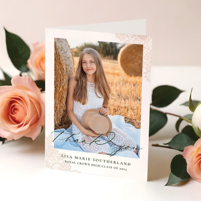 Western Boho Country Lace Photo Graduation Thank You Card (Western Boho Country Lace Photo Graduation Thank You Card)