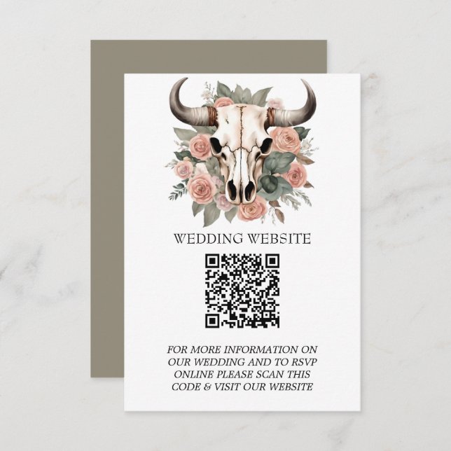 Western Boho Cow Floral Skull Sage Wedding Enclosure Card (Front/Back)