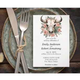 Western Boho Cow Floral Skull Sage Wedding Invitation