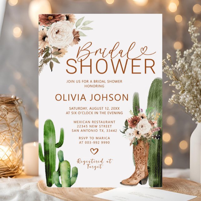 Western Boho Cowgirl Boots Floral Bridal Shower Invitation (Creator Uploaded)