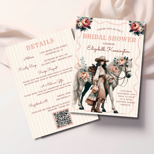 Western Boho Cowgirl Horse Floral Bridal Shower Invitation (Creator Uploaded)