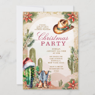 Western Boho Desert Cactus Cowboy Christmas Party Invitation