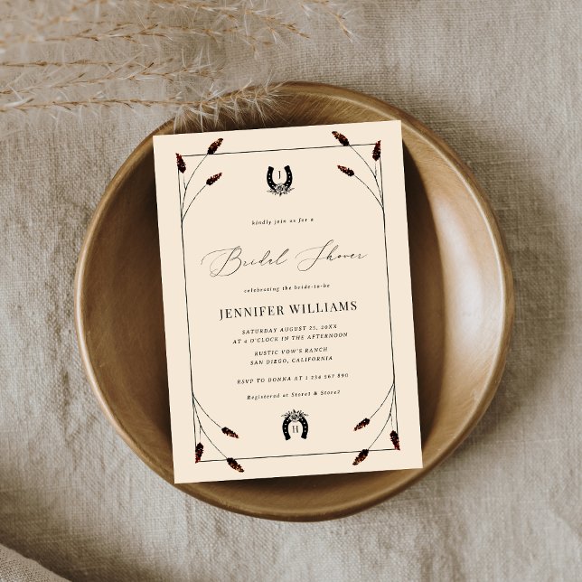 Western Boho Horseshoe Monogram Bridal Shower Invitation (Creator Uploaded)