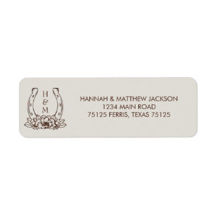  Western Boho Horseshoe Wedding Return Address Label