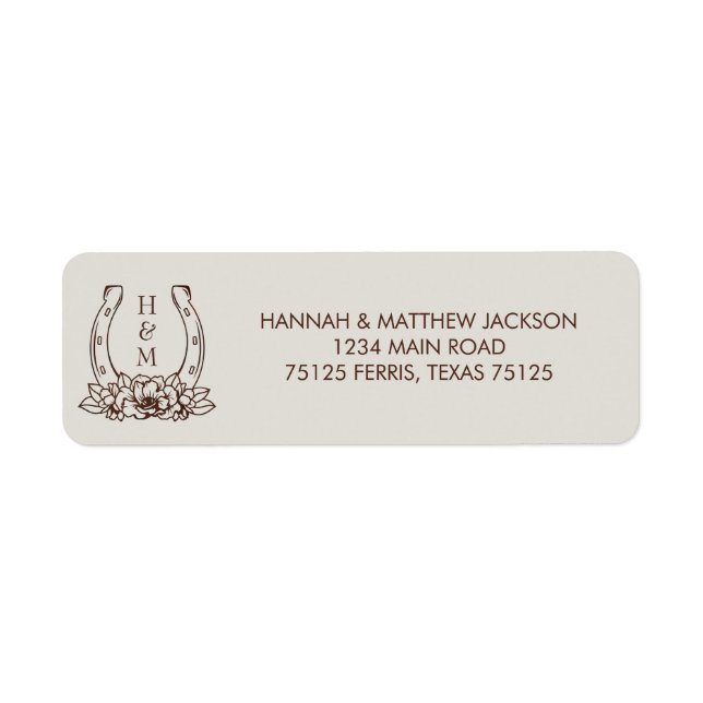  Western Boho Horseshoe Wedding Return Address Label (Front)