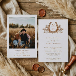 Western Boho Pampas Grass horseshoe Photo Wedding Invitation