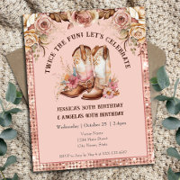 Western Boho Pink Floral Cowgirl Double Birthday