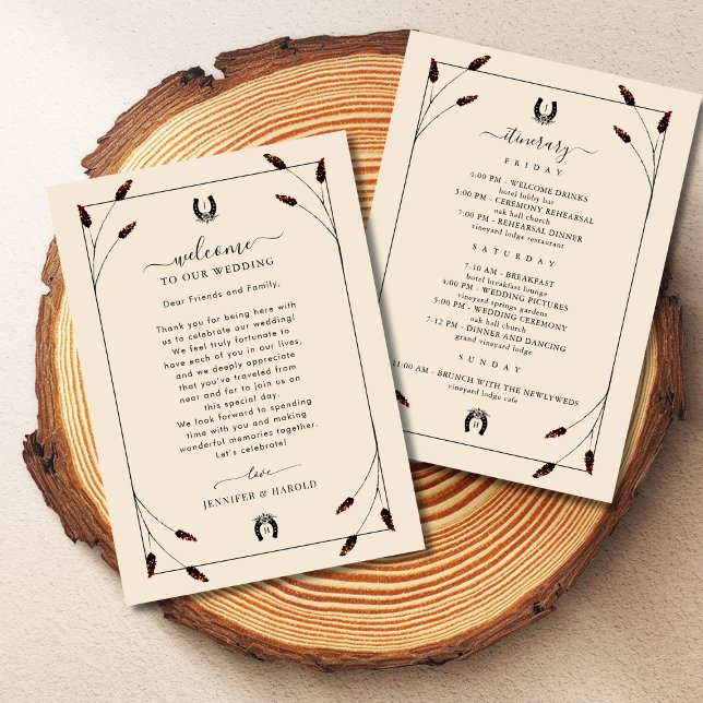 Western Boho Wedding Welcome Card with Itinerary (Creator Uploaded)