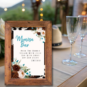 Western Boho Wildflowers Turquoise Mimosa Bar Sign Invitation