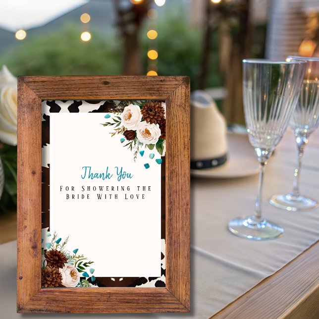 Western Boho Wildflowers Turquoise Thank You Sign  Invitation (Western Boho Wildflowers Turquoise Thank You Sign)