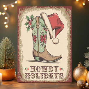Western Boot Howdy Holidays Cowboy Christmas Holiday Card