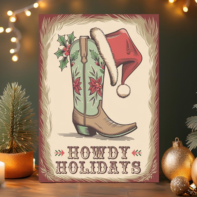 Western Boot Howdy Holidays Cowboy Christmas Holiday Card (Creator Uploaded)