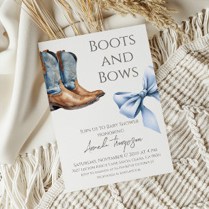 Western Boots and Bows Blue Boy Baby Shower Invitation