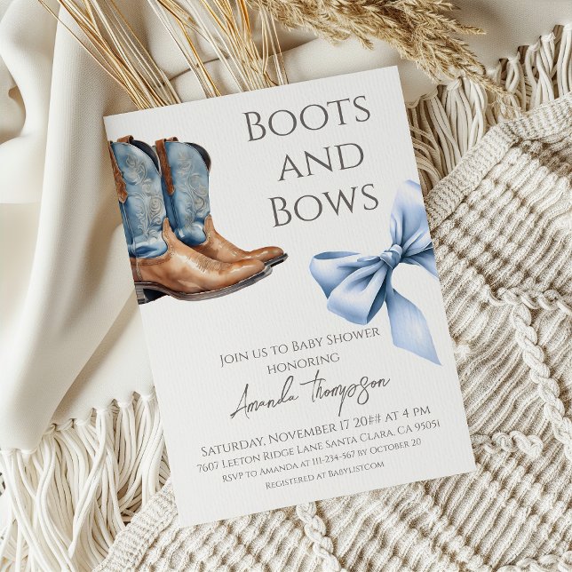 Western Boots and Bows Blue Boy Baby Shower Invitation (Creator Uploaded)