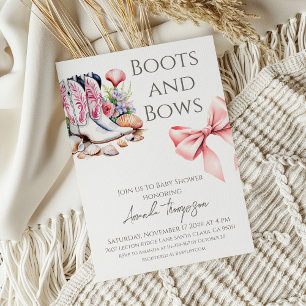 Western Boots and Bows Pink Girl Baby Shower Invitation