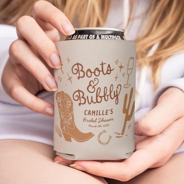 Western Boots and Bubbly Bridal Shower Can Cooler (Boots and Bubbly Bridal Shower Can Cooler)