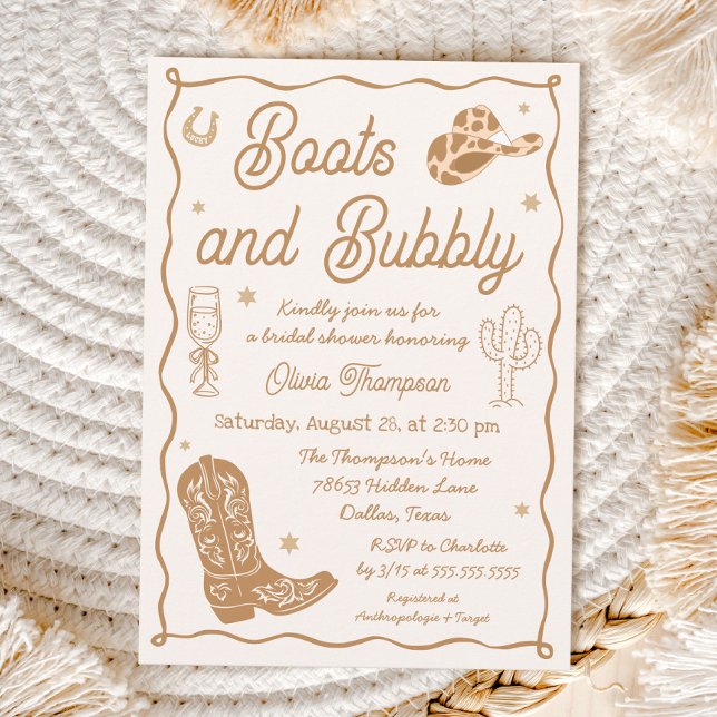Western Boots and Bubbly Bridal Shower Invitation (Creator Uploaded)