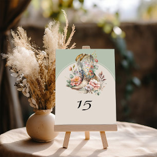 Western Boots Boho Floral Rustic Quinceanera Table Number