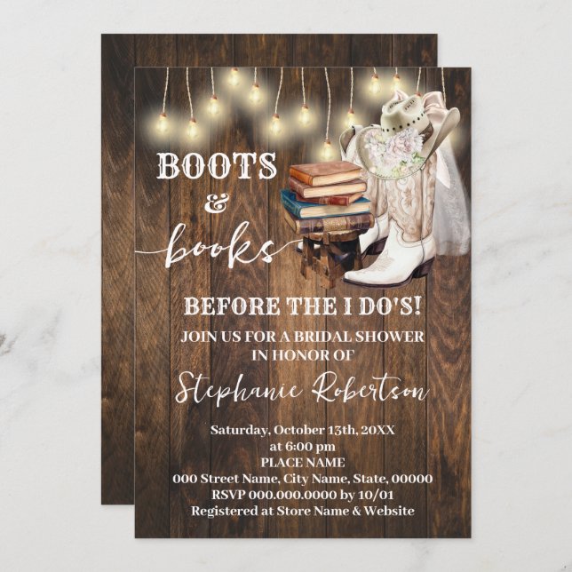 Western Boots & Books Before I do Bridal Shower Invitation (Front/Back)