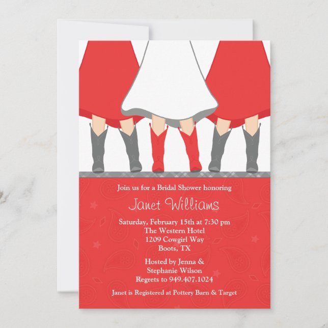Western Boots Bridal Shower Invitation Red (Front)