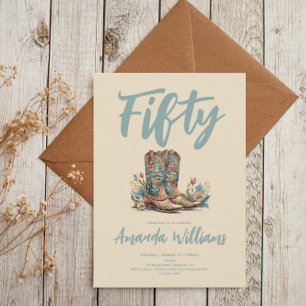 Western Boots Floral Fiftieth Birthday Invitation