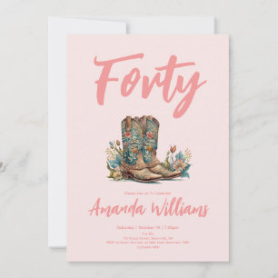Western Boots Floral Fortieth Birthday Invitation
