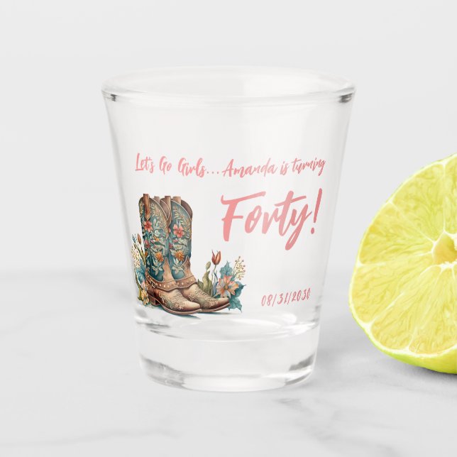 Western Boots Floral Fortieth Birthday Shot Glass (Front)